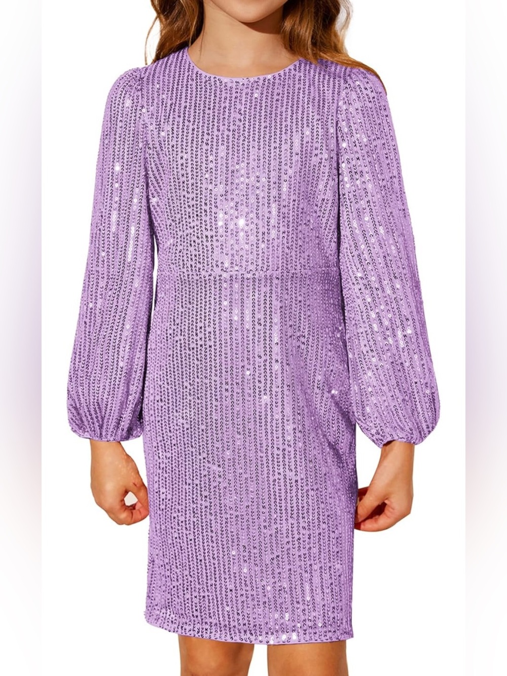 Grace Karin Lavender Sequin Long-Sleeve Girls Dress
